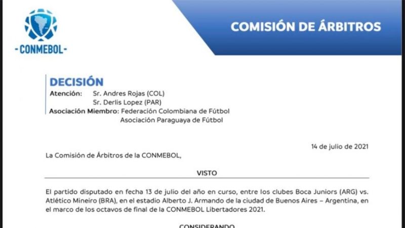 Conmebol sancionó al árbitro Rojas que anuló gol de Boca