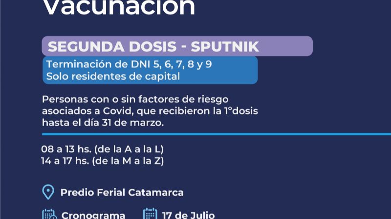 Convocatoria para la aplicación de la segunda dosis de Sputnik V