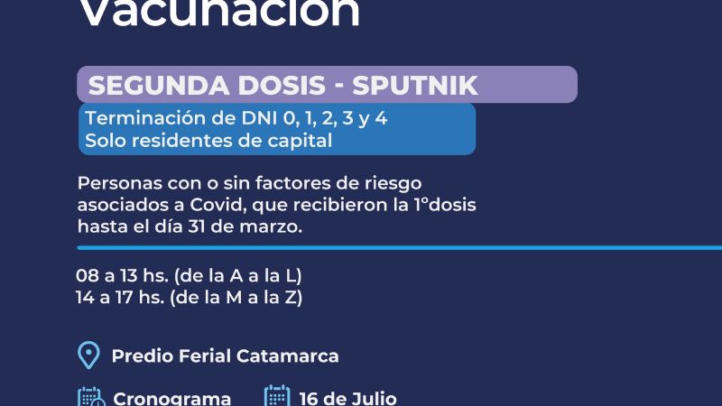 Convocatoria para la aplicación de la segunda dosis de Sputnik V
