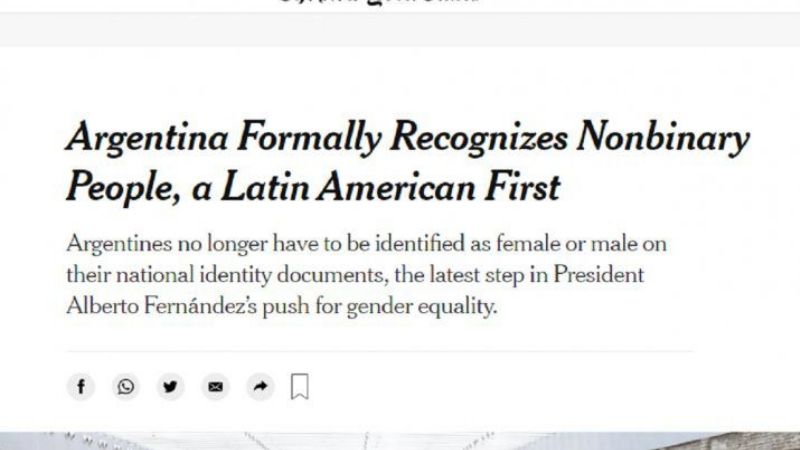 The New York Times destacó el reconocimiento a las personas no binarias en el DNI