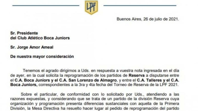Otro "no" a Boca para atrasar el partido con San Lorenzo