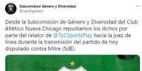 EL COMUNICADO de la Subcomisión de Género y Diversidad de Nueva Chicago.