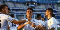 Enzo Díaz festeja el primer gol de Talleres de Córdoba ante San Lorenzo de Almagro, en el estadio Mario Kempes