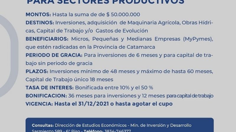 Convocatoria para acceder a créditos especiales para sectores productivos