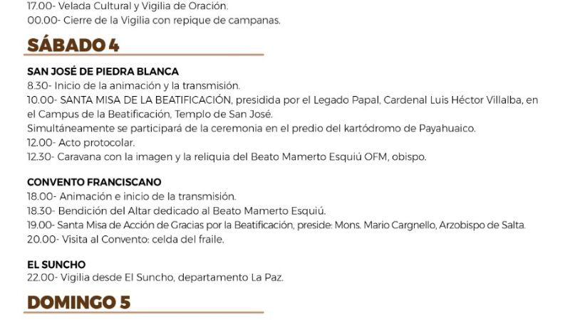 Protocolo para la ceremonia de beatificación de Fray Mamerto Esquiú