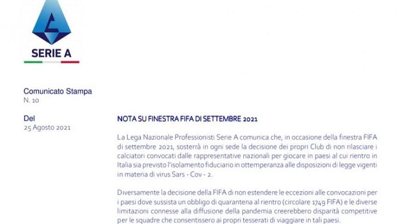 Italia se sumó a Inglaterra y tampoco cede jugadores