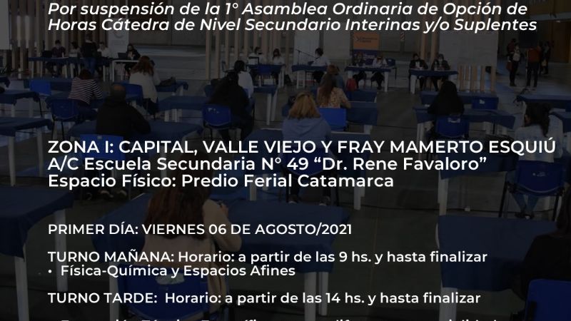 Asamblea para la opción de horas cátedras del Nivel Secundario