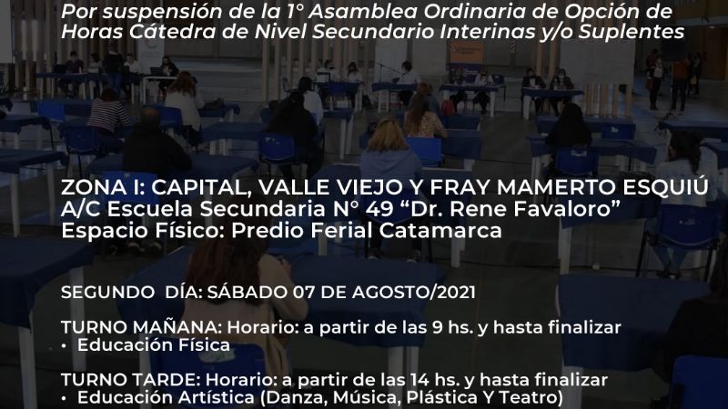 Asamblea para la opción de horas cátedras del Nivel Secundario