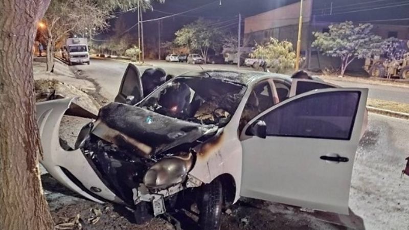 Chocó contra un árbol y el auto se prendió fuego