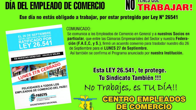Mercantiles no trabajarán el lunes 27 por celebrar su día