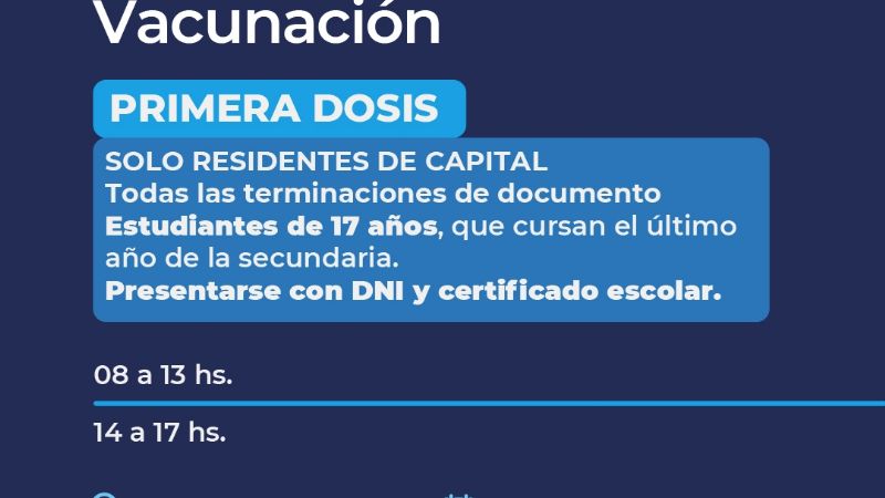 Vacunación a adolescentes de 17 años escolarizados en Capital