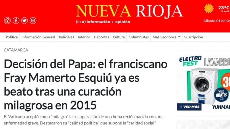 La Beatificación de Esquiú, presente en los medios nacionales
