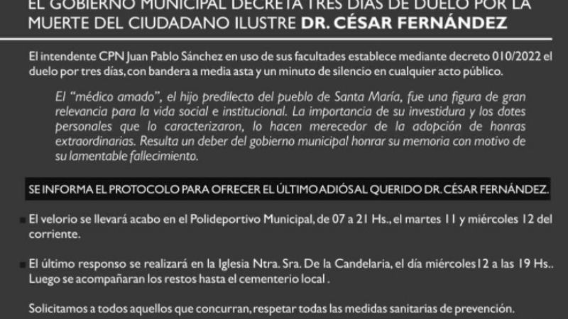 Tres días de duelo en Santa María