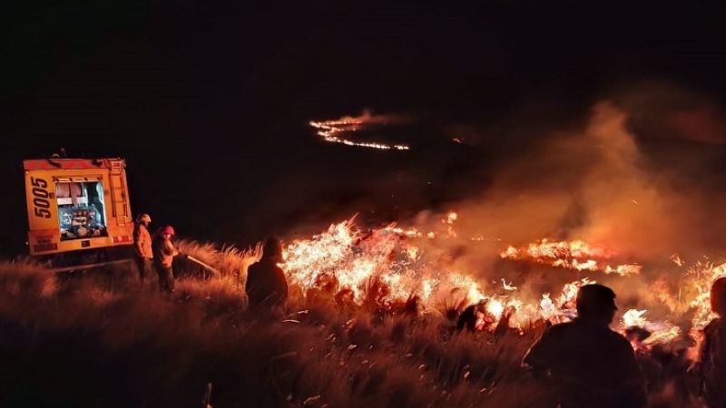 Combaten un incendio forestal de magnitud en el Cerro Ancasti
