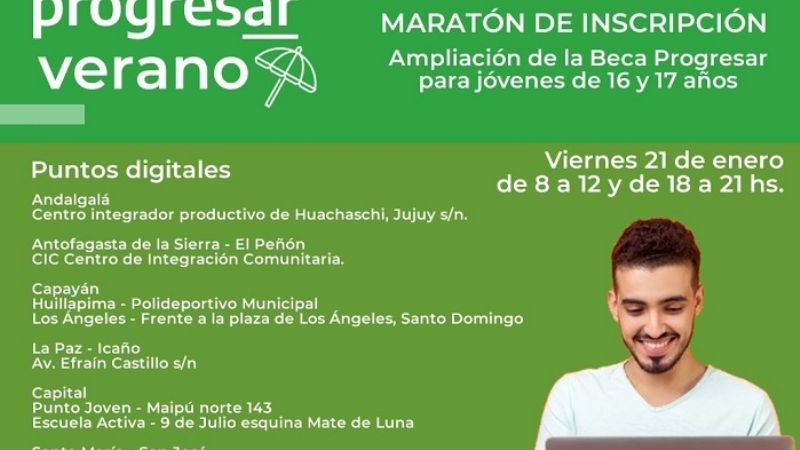 “Progresar Verano” inscribirá en puntos digitales de la provincia