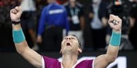 Rafael Nadal celebró tras un intenso duelo de más de cinco horas con Medvedev.