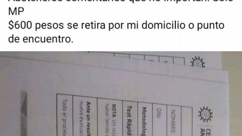 Venden certificados falsos de hisopados de Covid