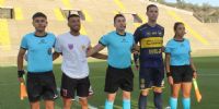LAS AUTORIDADES y los capitanes ante de comenzar el partido de hoy, en el 