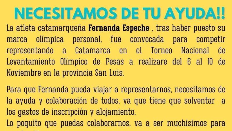 Gestionan apoyo para la atleta Fernanda Espeche