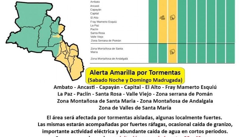 Alerta amarilla por tormentas y vientos fuertes