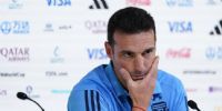 SCALONI durante la coferencia de prensa de hoy, antes del partido de mañana frente a México.