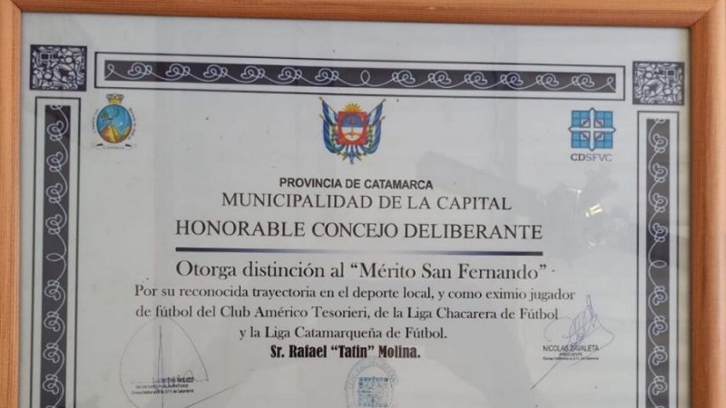 “Merito San Fernando” para el futbolista Rafael “Tatín” Molina