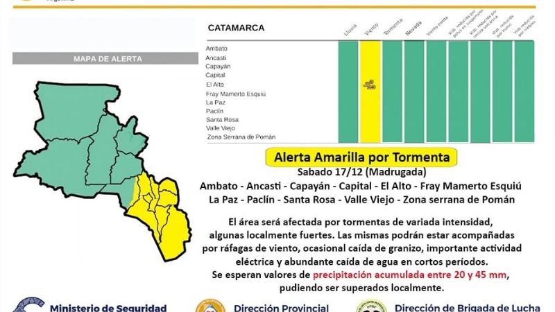 Alerta amarilla para parte de la provincia