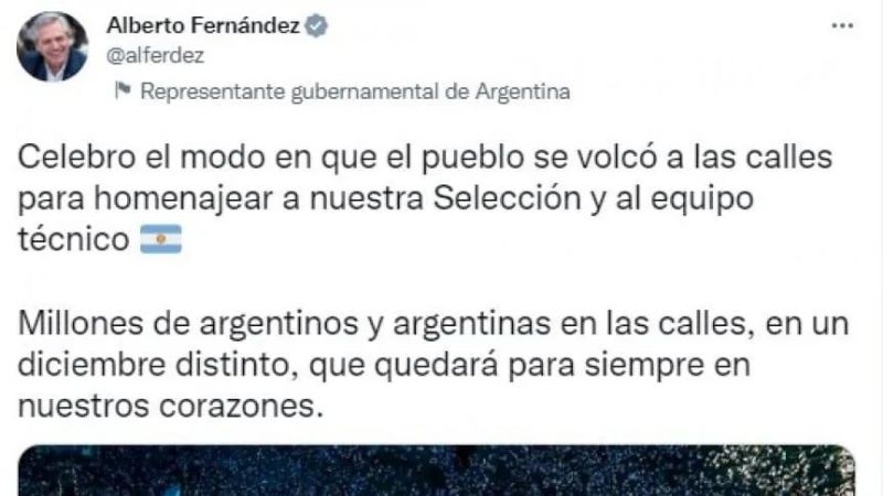 El Presidente saludó a los campeones con un mensaje en las redes