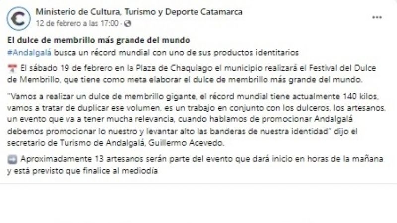 Andalgalá elaboró el dulce de membrillo más grande del mundo