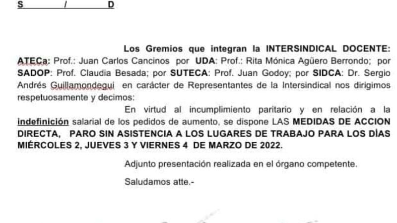 La Intersindical Docente va al paro