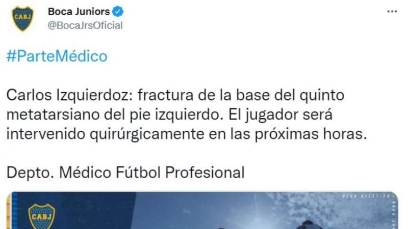 Boca pierde a Izquierdoz, que debe ser operado