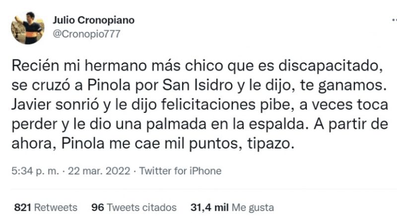 La “buena leche” de Pinola en la rivalidad con Boca