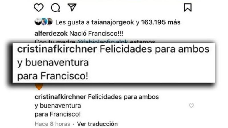 El mensaje de Cristina por el nacimiento de Francisco Fernández Yáñez