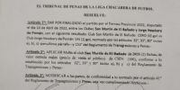 EL FALLO del Tribunal de Penas que resolvió la eliminación de San Martín del Provincial.
