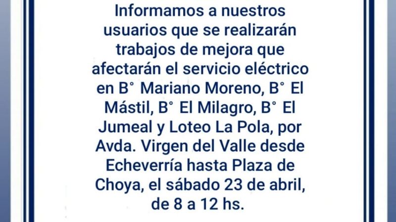 Corte de energía programado por mejoras