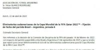 El comunicado de FIFA que le pone fecha al duelo suspendido entre la Selección Argentina y Brasil.