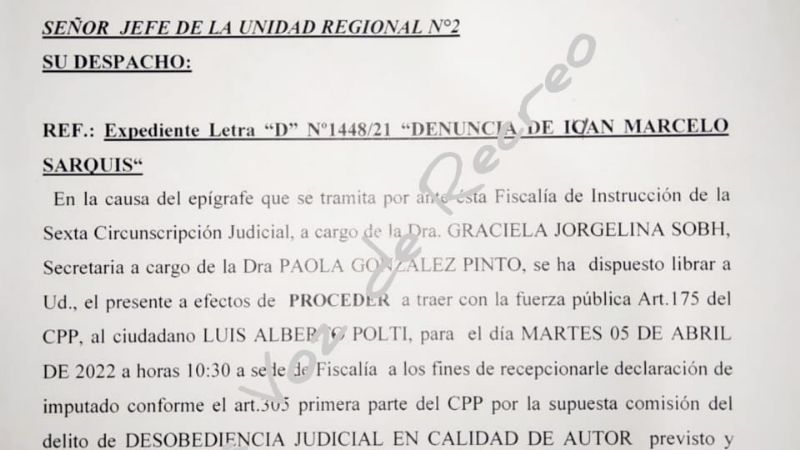 Polti presentó "recurso de queja" en la Cámara de Apelaciones