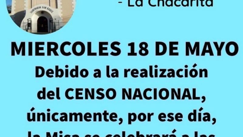Horario especial de Misa en San Roque de La Chacarita