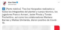 PARTE MÉDICO de River sobre los cinco contagios de Covid-19.