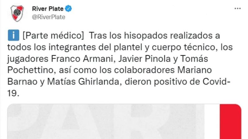 Tres bajas por Covid-19 en River, antes de Colo Colo
