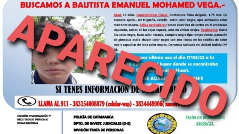 Apareció el adolescente que era buscado