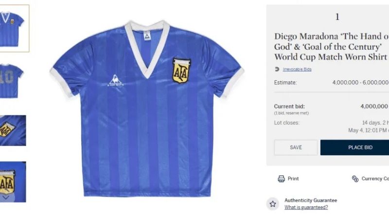 En U$S 9 millones se vendió la camiseta de Maradona