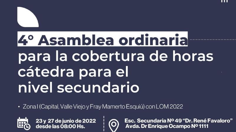 4° Asamblea ordinaria para la cobertura de horas cátedra para el nivel secundario