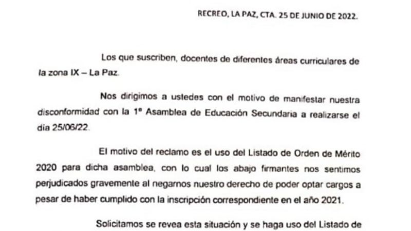 Docentes secundarios de La Paz disconformes con la Junta de Clasificación