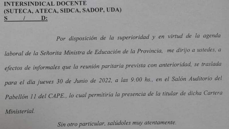 Educación postergó reunión con la Intersindical y SUTECA denunció "manoseo"