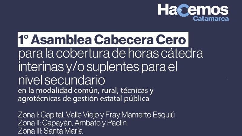 1° Asamblea Cabecera Cero para la cobertura de horas cátedra interinas y/o suplentes para el nivel secundario