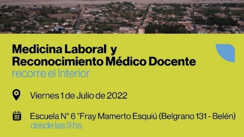Medicina Laboral y Reconocimiento Médico Docente atenderán en Belén