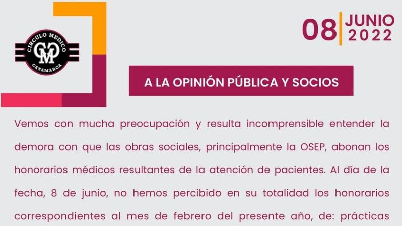 Médicos indignados por la falta de cobro de honorarios