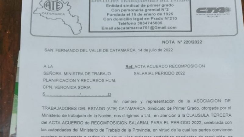 ATE le pide a Jalil reabrir la paritaria