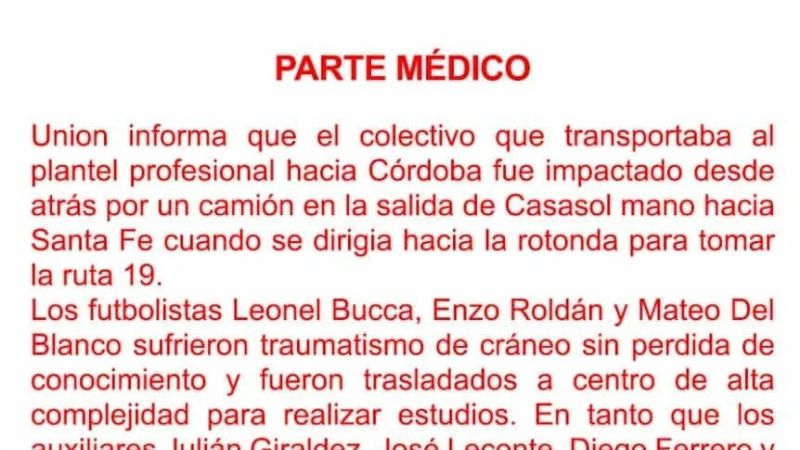 Se accidentó micro de Unión, que pidió postergar con Talleres